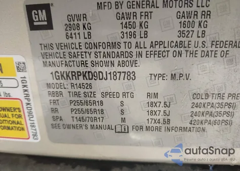 2013 GMC Acadia Sle-2 из США, поврежденный, VIN 1GKKRPKD9DJ187783